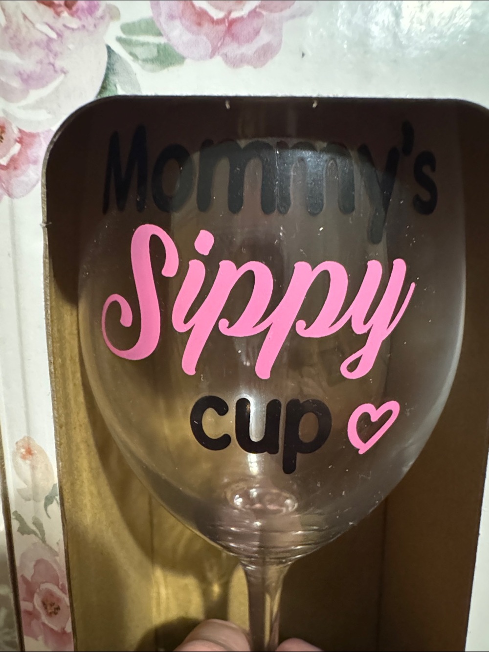 Mommy's Sippy Cup - Pink and Black Wine Glass